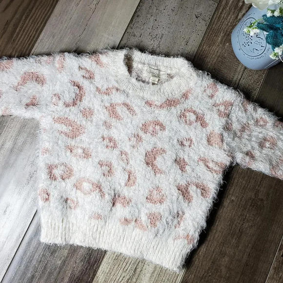 Jessica Simpson Pink and White Leopard Animal Print Fuzzy Sweater Size 18m NWOT - Picture 8 of 15